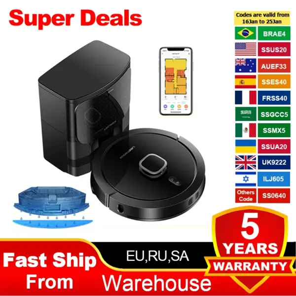 Liectroux G7 LDS Robot Vacuum Cleaner & Mop Combo,Self Empty,Laser Lidar,Multi-floor Map,6.5KPa,Smart Home Wet Dry Appliance