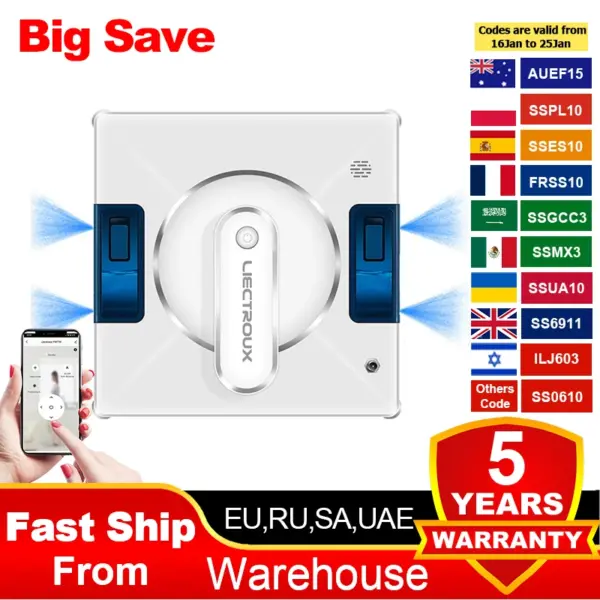 Window Cleaning Robot Liectroux YW509, 4-Way Water Spray,Home Glass Floor Wall Robot Window Cleaner,Laser Sensor,Smart Navigate