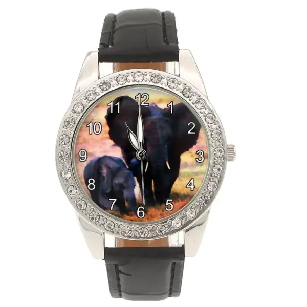 New Fashion Leather Women Men Boy Girls Watches Wristwatch Elephant Ladies Bracelet Female Round Clock Quartz Watch Children