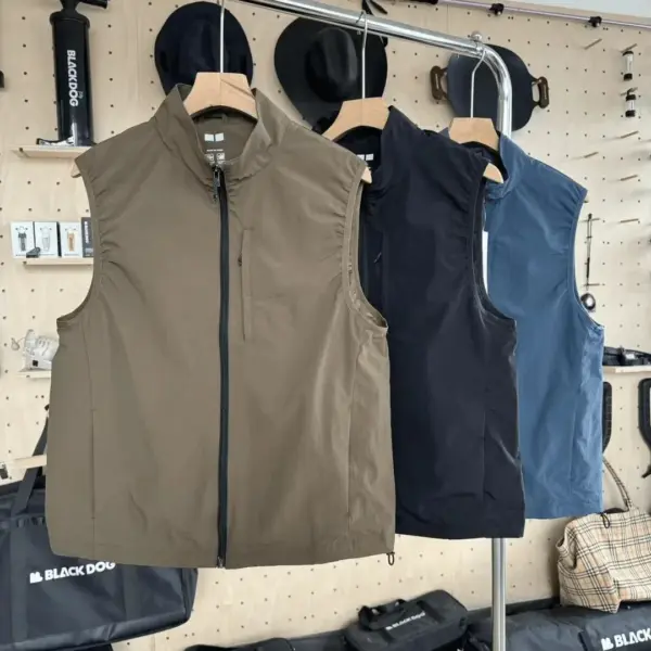 Lightweight Summer Outdoor Climbing Vest Men's Sporty Loose Fit Windproof Stand Collar Jacket Shoulder Pad Outerwear Vest