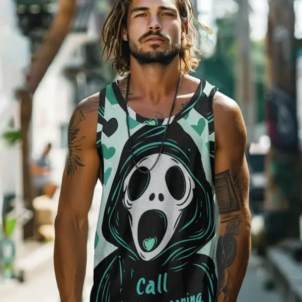 3D Print Brain Skull Tank Tops For Man Coconut Tree Pattern Tees Summer Casual Fashion Vest Oversized Sportswear Street Tank Top