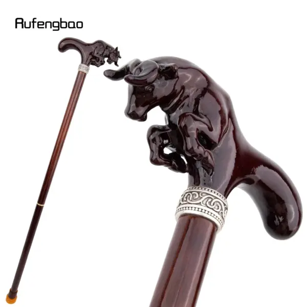 Brown Cow Bullfight Wooden Fashion Walking Stick Decorative Cospaly Cane Halloween Wood Mace Crutch Wand Crosier 92cm