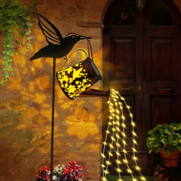 Solar Watering Can Light LED Hummingbird Hanging Solar Fairy Lamp Outdoor Waterproof Villa Path Lawn Lamp for Yard Garden Decor