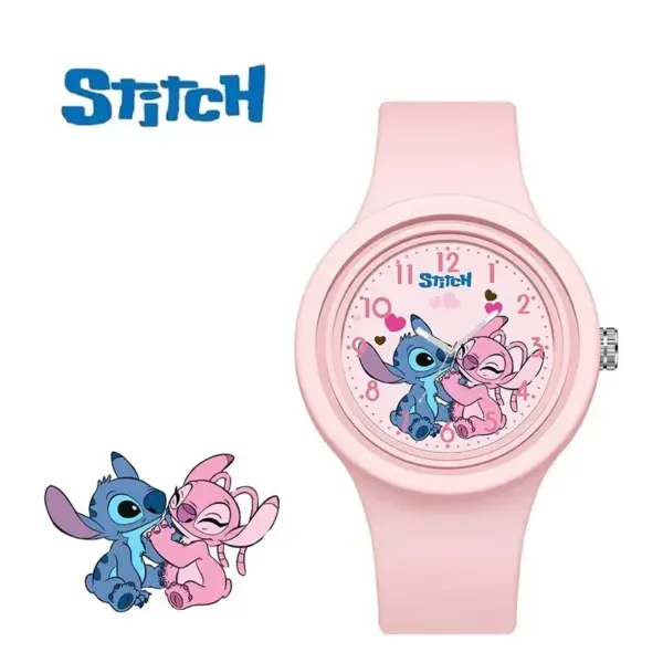 Disney Stitch Children'S Watch Cute Pink Angel Round Skin Touch Silicone Electronic Watch Decorative Accessory Kid Gifts