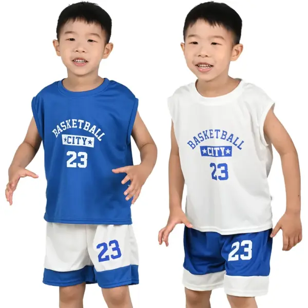Children's Sports Shorts Set Boys' Sports Outfit Summer Quick Dry Breathable Tank Top And Mesh Shorts Kid's Basketball Set