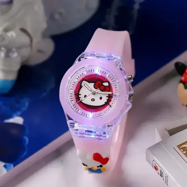 Sanrio Fashion Hello Kitty Children'S Watch Mickey Mouse Children'S Flash Light Cartoon Figure Doll Boys Girls Birthday Gifts