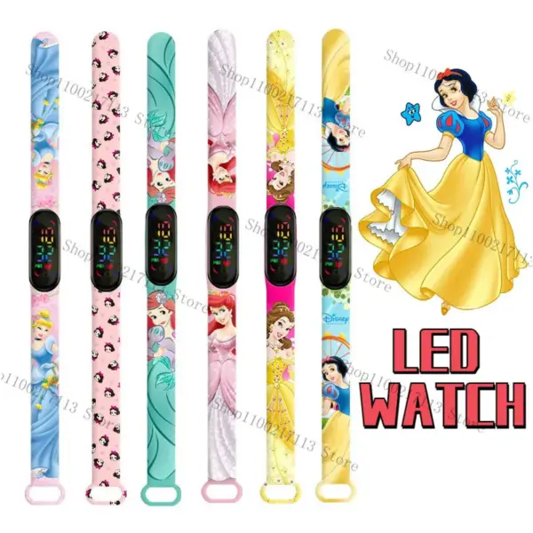 Disney Snow White children's watches anime figure Cinderella Belle princess LED touch waterproof electronic kids watch gifts
