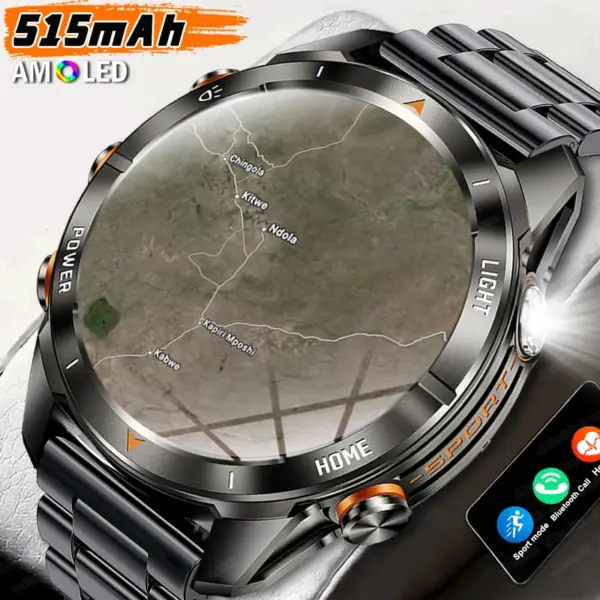 New Outdoor Sport Smart Watch Men 1.46" AMOLED Screen LED Flashlight 515mAh Battery 10ATM Waterproof Bluetooth Call Smartwatch