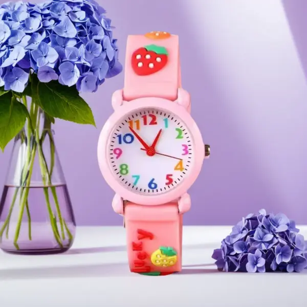 Children Cute 3D Strawberry Silicone Kids Watches for Boys Girls 3+ Soft Durable Band Safety Certified Perfect Gift Waterproof