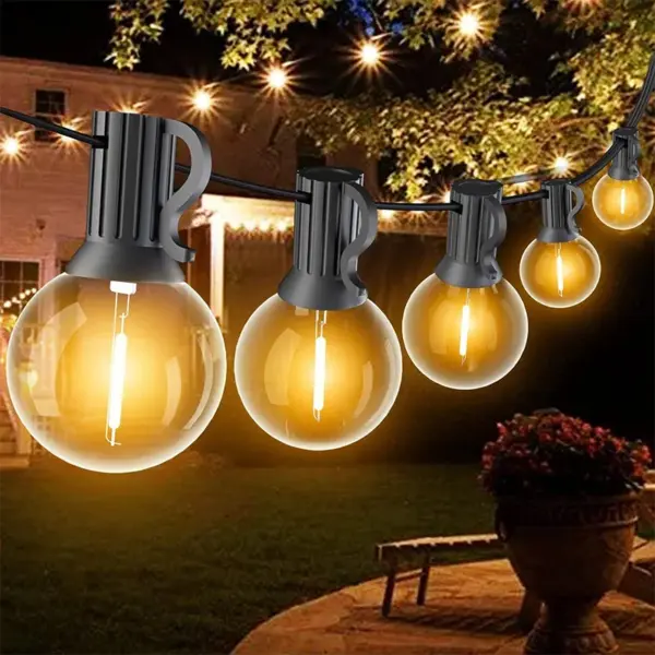 G40 Solar String Lights Outdoor 8Mode Solar Globe String Bulb Patio Hanging Lights Waterproof Garden Pergola Bistro Deck Decor