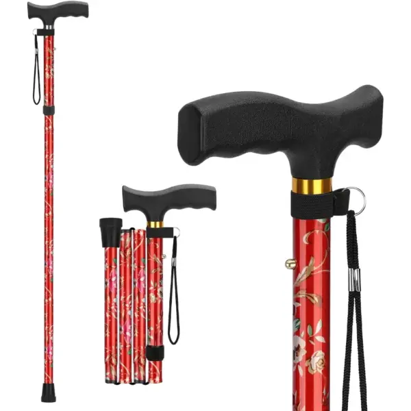 Adjustable Foldable Flower-shaped Portable Elderly Walking Stick Telescopic Aluminum Alloy Crutch Suitable for Outdoor Hiking