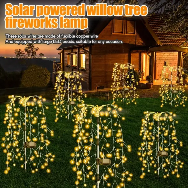 1pc 200LED Solar Firecracker Willow Fireworks Lights Outdoor, IP65, 8 Lighting Modes Smart Light,For Yard,Garden,Path Decoration