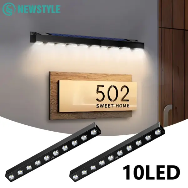 10LED Solar Wall Light Outdoor Solar Powered Landscape Light Waterproof Sign Lights Garden Porch Patio Deck Balcony Yard Decor