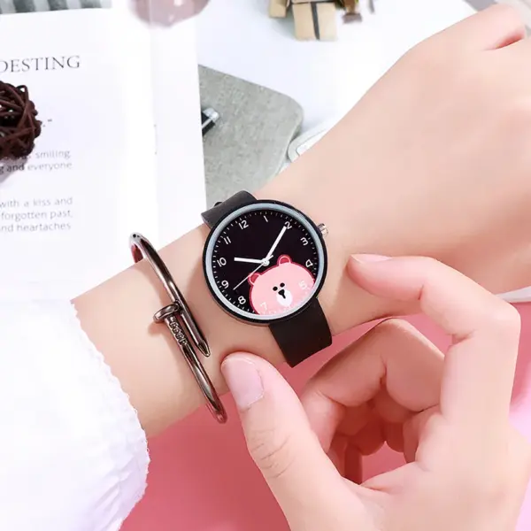 UTHAI CQ81 Fashion and Simple Children's Watch for Girls, Boys, Children, Teenagers, Cartoon Bear Silicone Strap, Quartz Watch