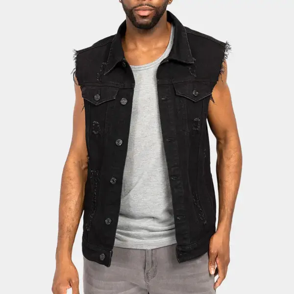 Men Vests Denim Sleeveless Turn Down Collar Spliced Solid Vest Single Breasted Pockets Casual Coats Hole Male Summer 2025