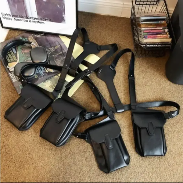 Punk Style Hip Hop Clothing Chest Rig Bag Multi-function Storage PU Leather Vest Backpack Unisex Black Vest Bag Streetwear