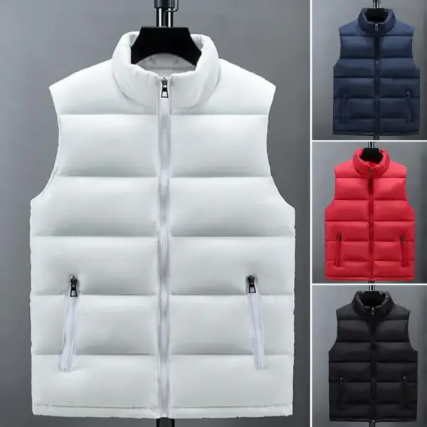 2023 White Vest Jacket Men Slim Fit Stand Collar Sleeveless Puffer Jackets Spring Autumn Casual Waistcoat Men Warm Coat Trends