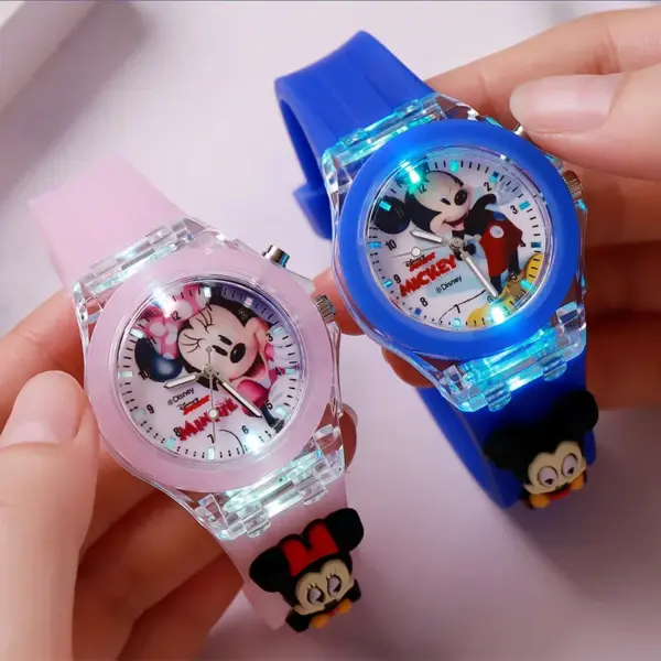 Disney Mickey Minnie Boys Girls Kids Watches Cartoon Children's Watch Silicone Luminous Wristwatch Marvel Student LED Light