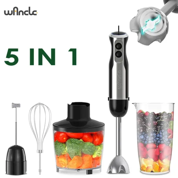Wancle 5 in 1 Immersion Hand Blender 1000W Electric Handheld Mixer for Kitchen Smoothies Egg Whisk Food Processor EU/UK Plug