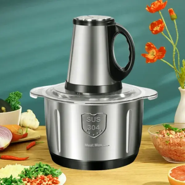 3-Speed Electric Meat Grinder, Stainless Steel Food Chopper for Household Kitchen Vegetable Nut Blender with Durable Blades