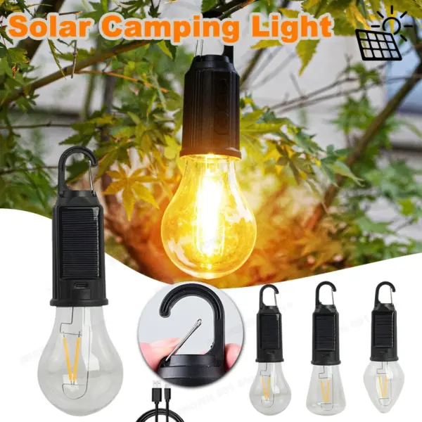 Outdoor Solar Powered LED Lamp Bulbs USB Charging Camping Light Portable Night Lights Waterproof Flashlight Fishing Essentials