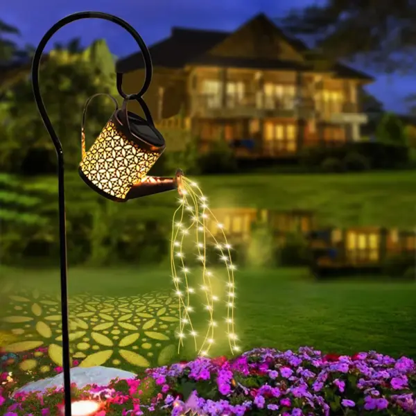 Water Can Solar Lights Garden Decorative Waterproof Waterfall Solar Watering Can Lantern Metal Kettle Outdoor Solar Garden Light