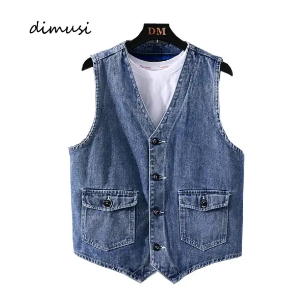 DIMUSI Autumn Men's Vest Vintage Denim Jeans Vest Male Black Sleeveless Jackets Men retro Tooling Jeans Waistcoats Clothing