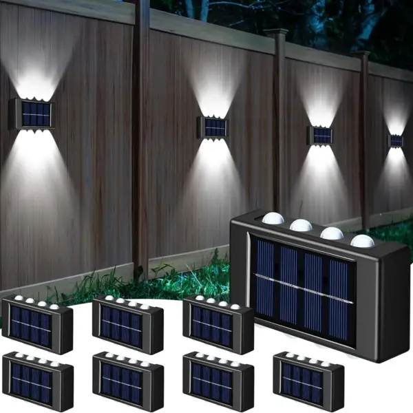 1-12PCS Solar Wall Lights Fence Lights Up and Down Fence LED Outdoor Waterproof Lamps Dusk to Dawn LED Lighting Wall Sconces