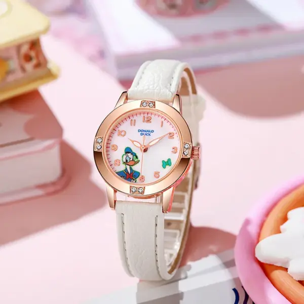 Disney Children's Watches Kids Boys Girls Cute Cartoon Donald Duck Diamond Wristwatch Student Quartz Watch Gift
