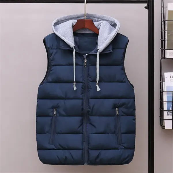 Oversize 6XL Men Padded Vest 2025 New Autumn Winter Hooded Coat Thick Warm Sleeveless Jacket Casual Waistcoat Men's Clothing