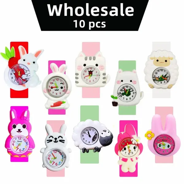 10Pcs Wholesale Cartoon Rabbit Children Watches Baby Preliminary Learn Time Bracelet Toy Kids Slap Watches for Boys Girls Clock