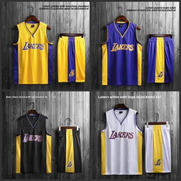 Lakers V-Neck Basketball Jerseys Uniform Set Customizable Numbered Purple Yellow Black White Sports Teamwear from Mainland China
