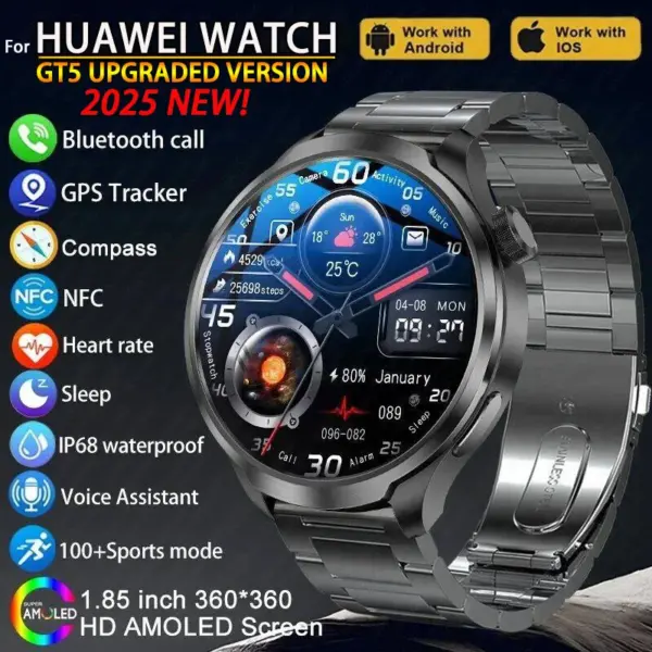 For Huawei 1.85-inch Smart Watch Men Sport Waterproof Fitness Heart Rate Watches Compass GPS Track NFC Bluetooth Call Smartwatch