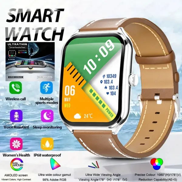 2025 New Ultra Thin Smart Watch Men 1.96" AMOLED Curved Display Always Show Time BT Call Heart Rate Smartwatch Ladies For HUAWEI