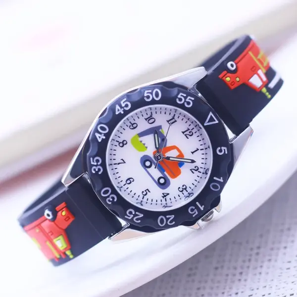 Famous Brand Children Boys New Fashion Cartoon Fire-truck Quartz Watches Little Kids Students Cool Holidays Gifts Wristwatches