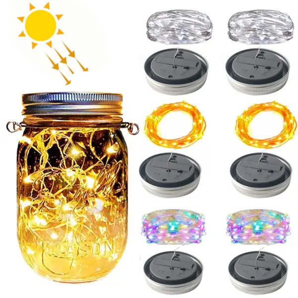 Mason Jar Lid Fairy Light Solar Power Waterproof Decorative DIY Jar, Bottle Light Garden Decor Christmas Lights Wedding Decor