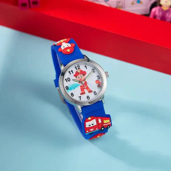 Soft Silicone children Kids Watch with Fire Truck Firefighter 3+ Years Waterproof Free Extra Battery Durable Safe for boys girls