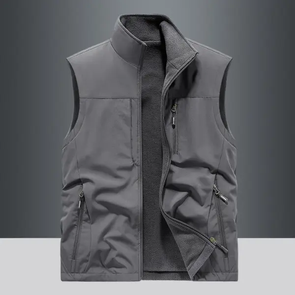 Men s vest with outdoor velvet windproof and warm solid color fashionable vest new men s windproof and warm jacket style vest