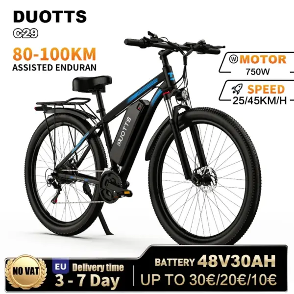 Electric Bike DUOTTS C29 Electric Bicycle 750W Motor 48V30AH Dual Lithium Battery 45KM/H 29-inch Tire Aldult Mountain City Ebike