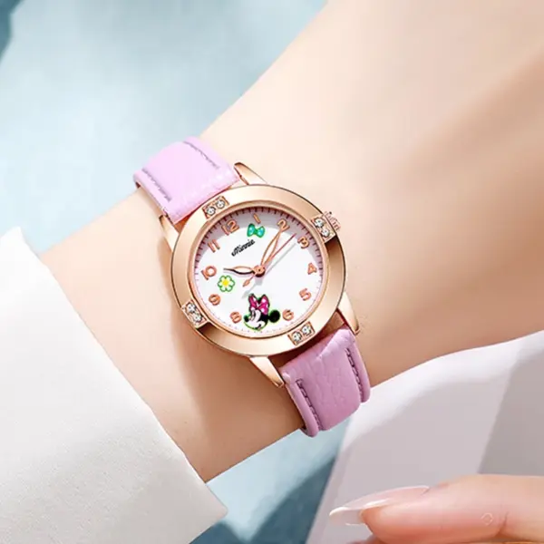 Disney Children's Watches Kids Boys Girls Cute Cartoon Minnie Imitation Diamond Wristwatch Belt Student Quartz Watch Gift