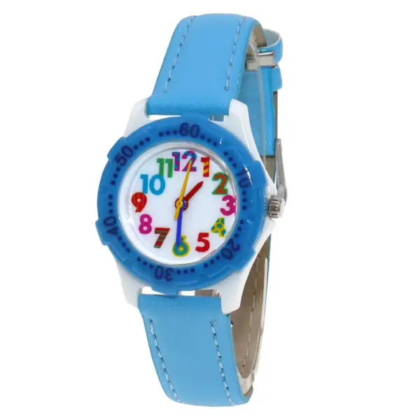 Cute Boys Girls Quartz Watch Kids Children's Leather Strap Student Time Clock Wristwatch Colorful Number Dial birthday Gifts