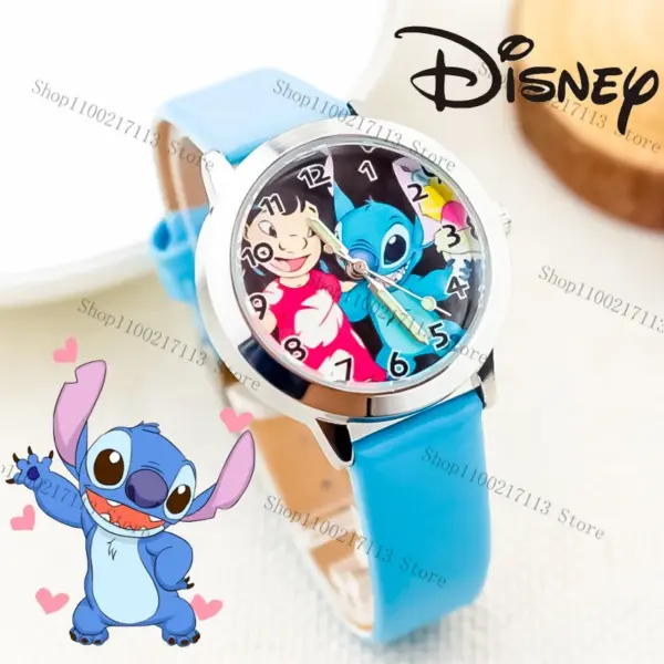 New Disney Stitch Children's Watch Hands Luminous PU Strap Quartz Watch Cartoon Anime Electronic Watch Boys girls birthday gifts
