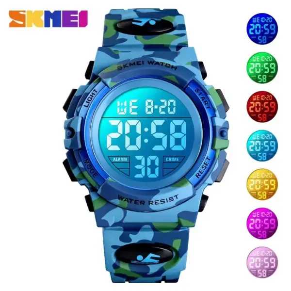 Skmei Sport Children's Watch 5bar Waterproof Colorful Lights 12/24Hour Camouflage Relogio Infantil Boy Kids Watches 1548