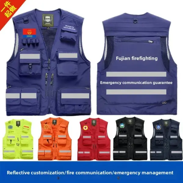 Reflective Safety Vest with Multiple Pockets Emergency Rescue Workwear Printed Embroidered Logo Loose Fit Thin Outerwear Vest