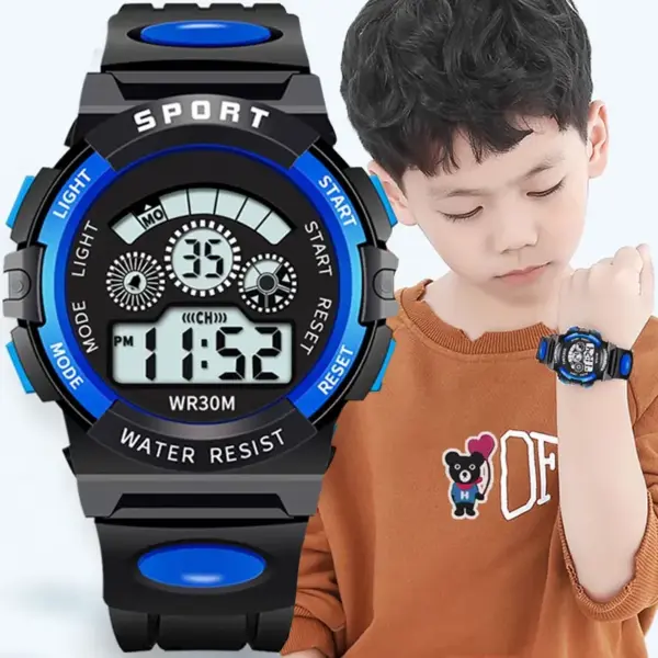 Kids Digital Sports Watch Waterproof LED Childrens Wristwatch with Silicone Strap Night Light Alarm Clock for Boys Girls Swim