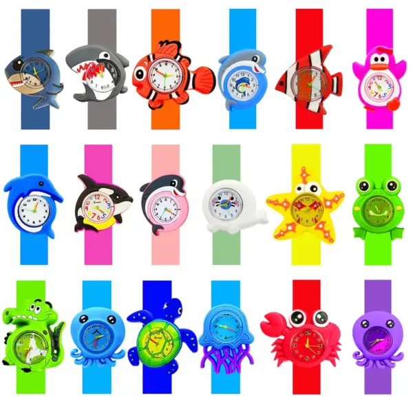 Cartoon Dolphins Sharks Children Watches Baby Learn Time Puzzle Toy Bracelet 3D Crocodile Crab Kids Digital Electronics Watch