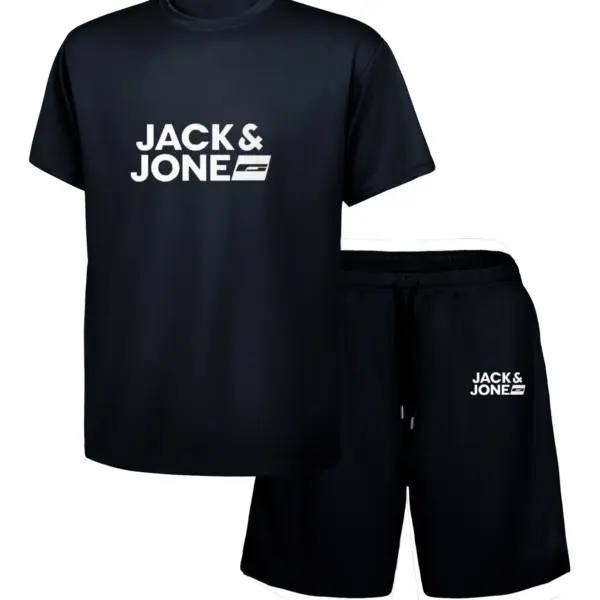 2025 New Trendy Business Summer Men's Sports Set Casual Fitness Jogging Basketball Fashion Short Sleeve T-shirt + Shorts 2 Sets