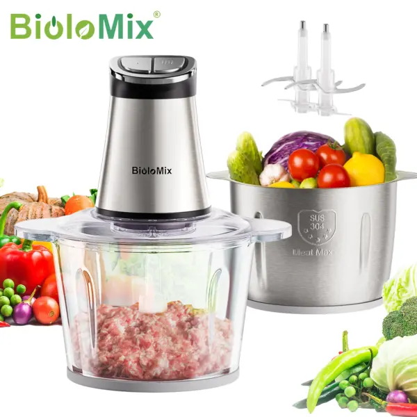 300W Mini Electric Food Chopper Food Processors with 2 Bowls, 4 Bi-Level Blades, Meat Grinder for Baby Food