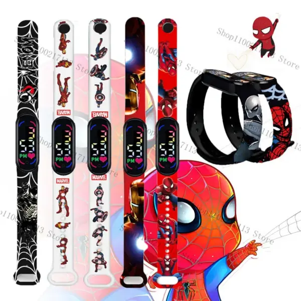 New cartoon Children's Watch Anime figure spiderman Iron Man Print LED Electronic Waterproof Sports Bracelet Watch kids gifts