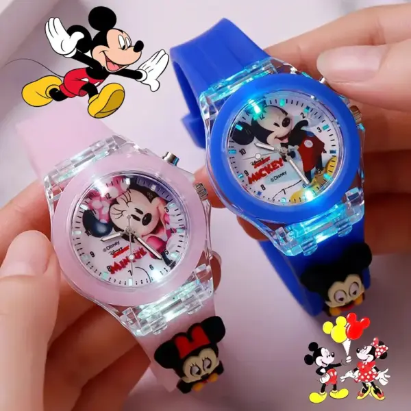 Disney Mickey Children Watches Girls Color Light Source Silicone Princess Elsa Kids Watch Boys Gift Clock Wristwatch